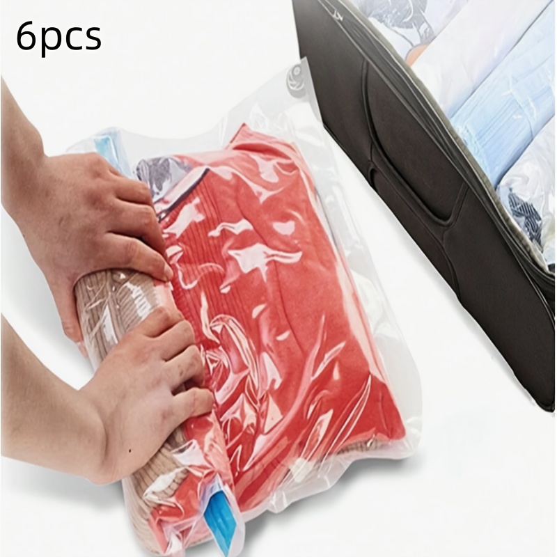 

6pcs- Bags Without Pump - Space Saver Bags - No Vacuum Or Pump Needed For Travel - Storage Helper , Make Your Travel , Storage Socks Clothes