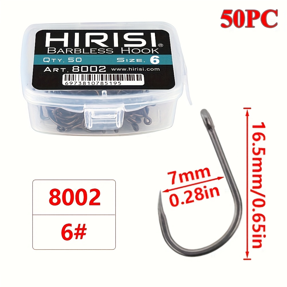 Hirisi 50pcs Ptfe Coating High Carbon Barbless Hooks 8002 Fishing Hook Fishing Accessories