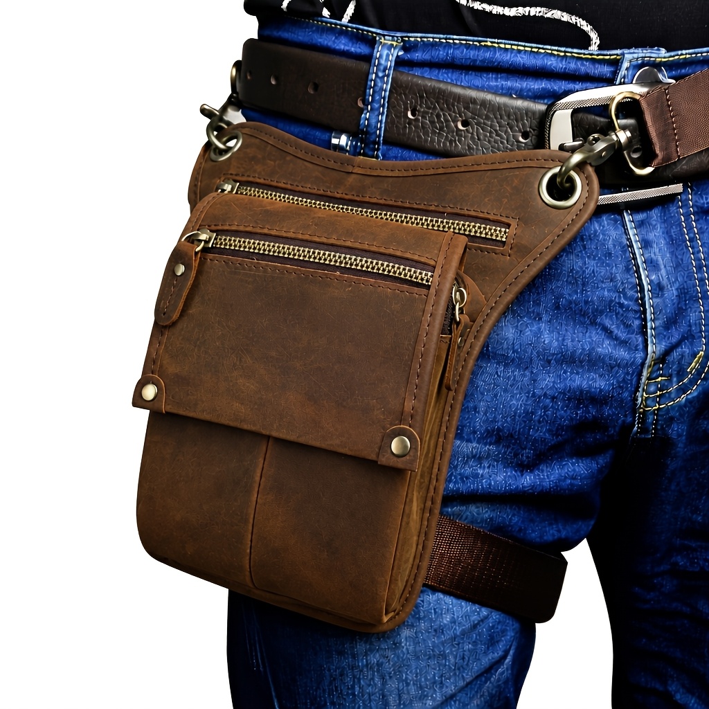 Image of Genuine Leather Men's Belt Bag - Vintage Design Belt Bag With Shoulder Strap, Durable For Outdoor, Travel & (waist/leg Pack) - Genuine Leather (no Maintenance)