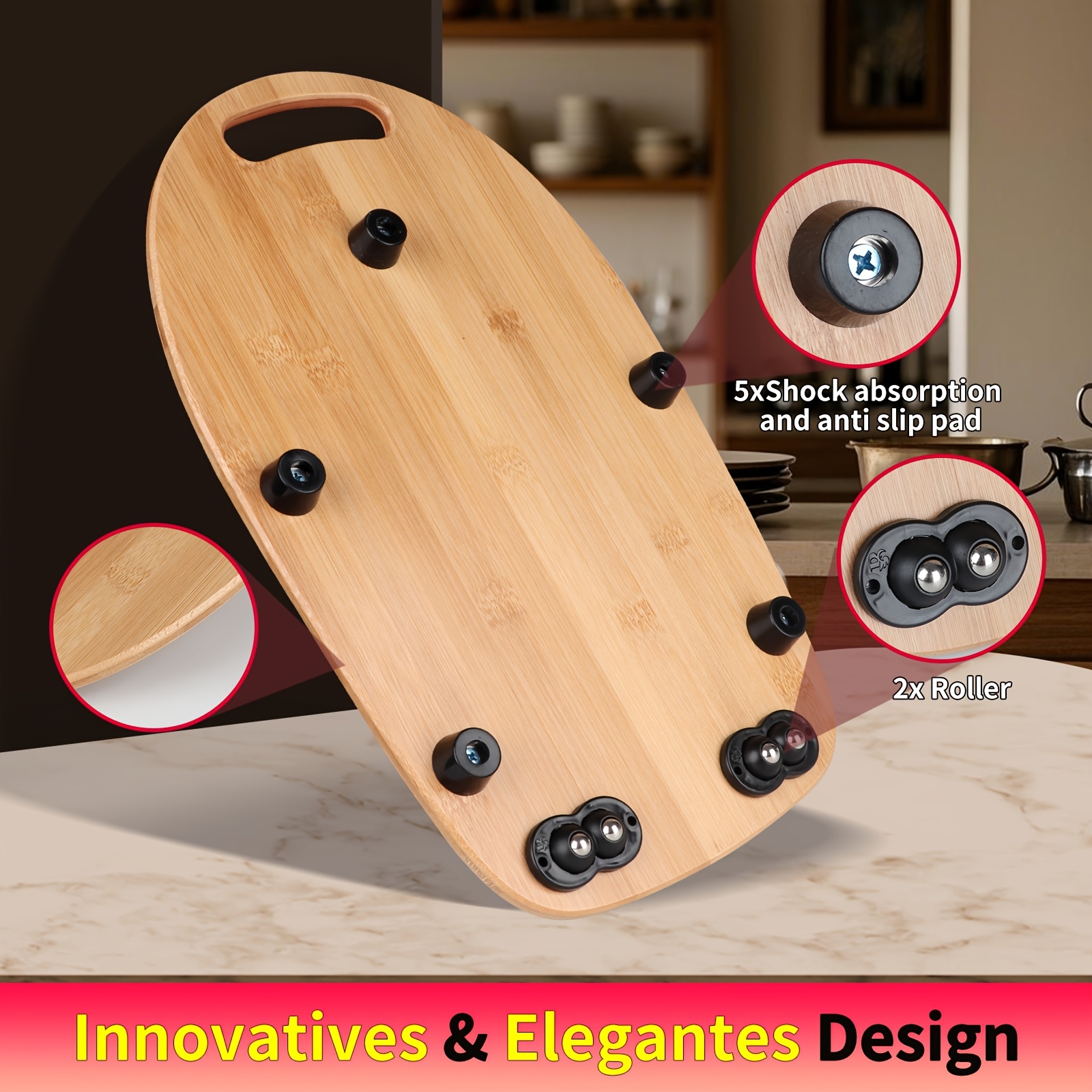 Bamboo Tray With Handle, Stand Mixer 4.5 And 5qt Special, Anti-vibration Foot Pads And Universal Wheels