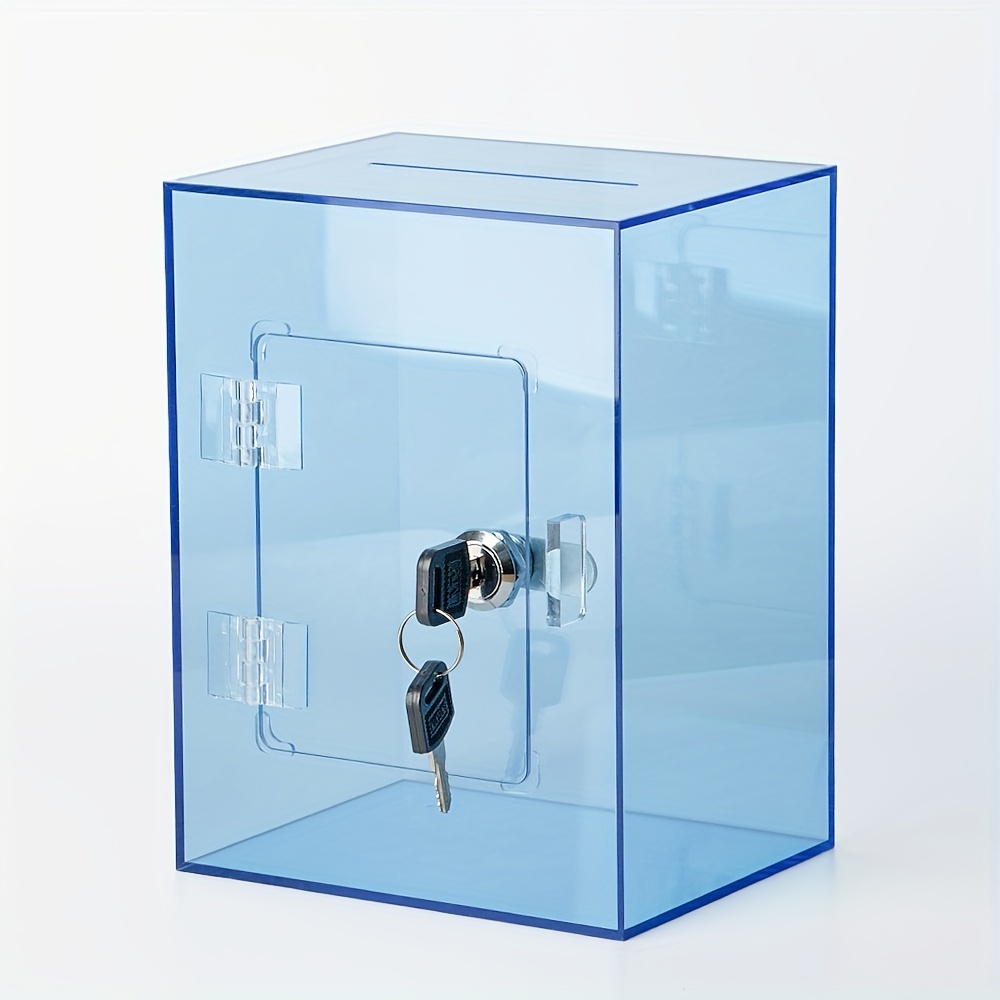 

Large Transparent Blue Acrylic Piggy Bank With Key - Sturdy Money Saving Jar For Cash & Coins, Ideal For Daily Office Use