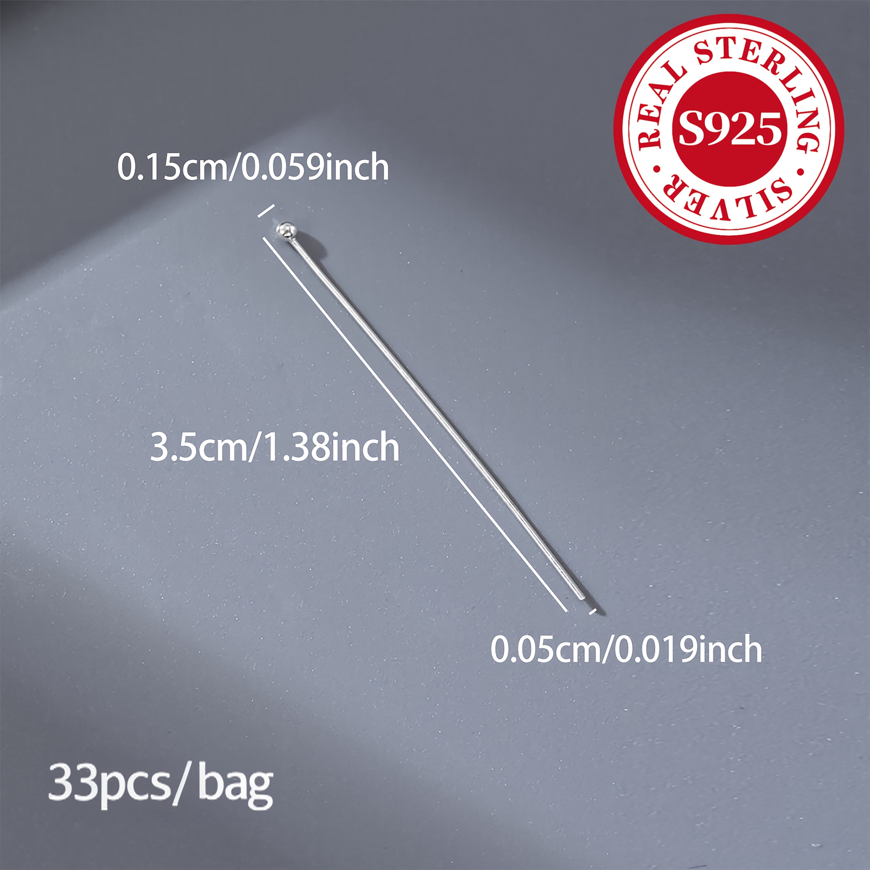 TEMU 33pcs Per Pack S925 Sterling Silvery Ball Head Pins, Basic Handmade Diy Beading Accessories, Suitable For Making Bracelets, Necklaces, Earrings