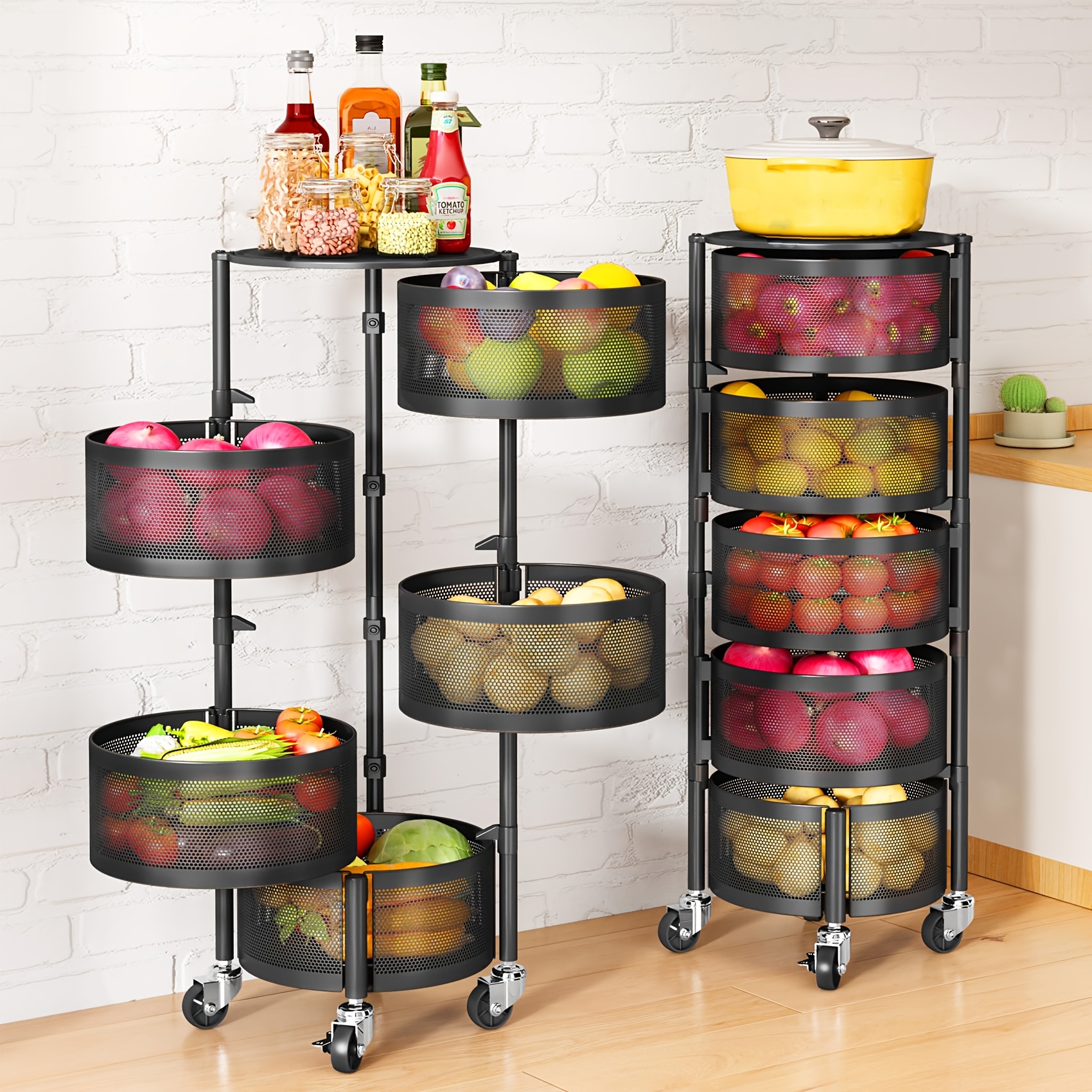 

1pc 3/4/5-layer Office Cart Storage, Rotatable Storage Rack, Round Floor-standing Vegetable Basket Storage Rack, Storage Supplies File Rack, , Warehouse