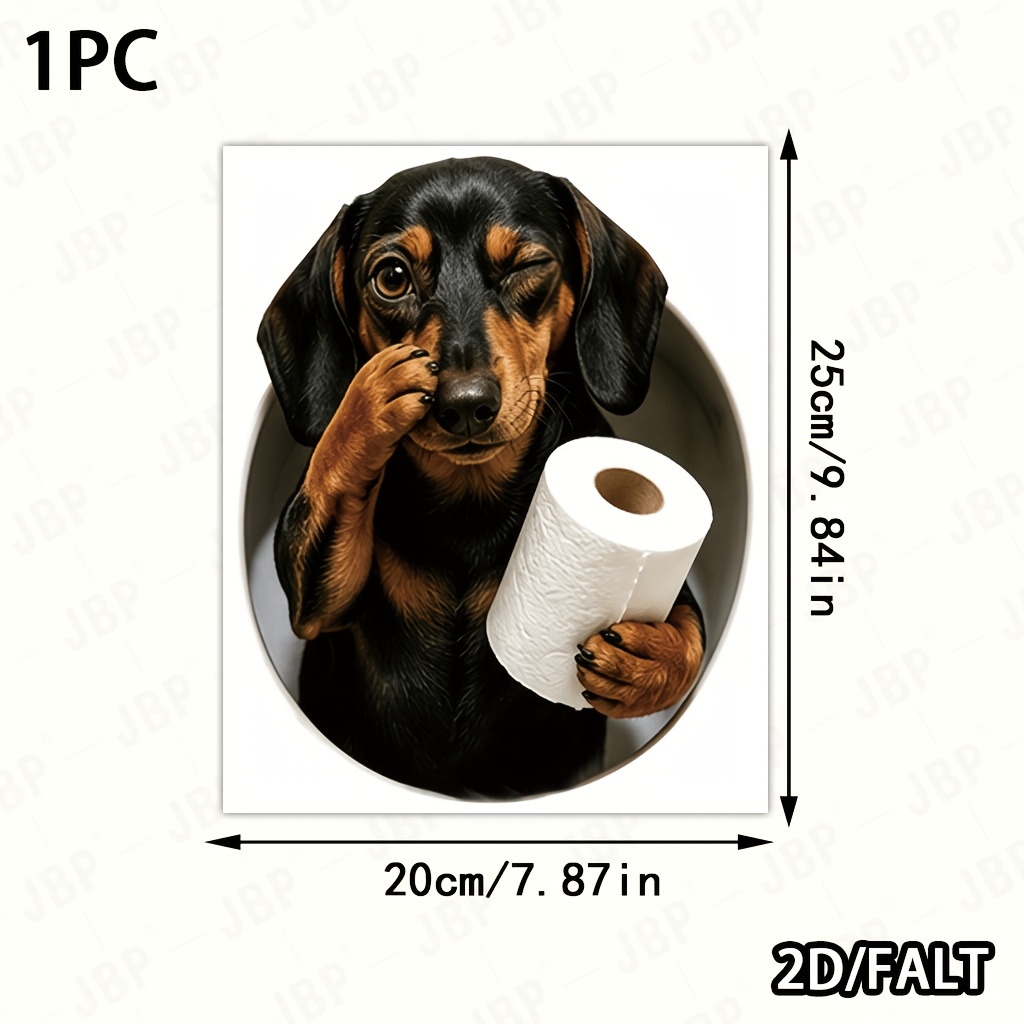 TEMU 1pc Fun Dachshund Toilet Sticker, Creative Dachshund Holding Toilet Paper Bathroom Decal, Decor For Toilet Lid, Bathroom Tile, Powder Room,