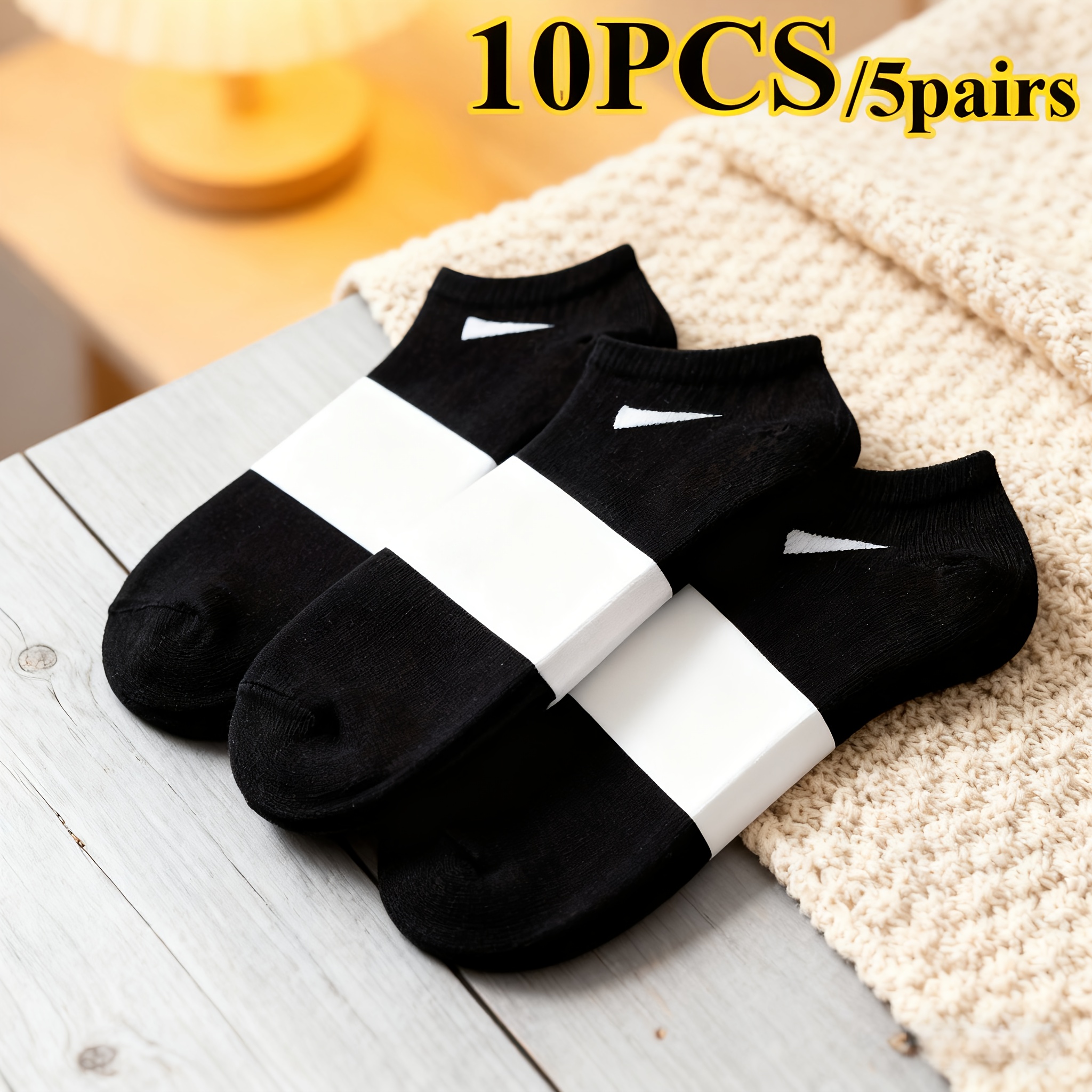 TEMU Random Pack Of 10 Pairs (5 Pairs Per Pack) Of Solid Color Short Socks For Men And Women - Breathable And Sweat-absorbent, Suitable For , A For
