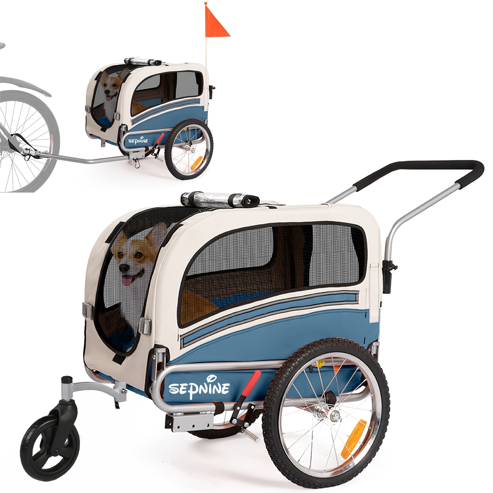 TEMU 2-in-1 Bicycle And Stroller - Suitable For Dogs Weighing Than 30kg, Foldable, With Brakes, Equipped With , Suitable For Outdoor And Home Use
