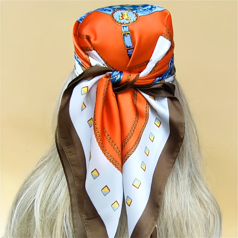 

27.6" Bohemian Style Women' Scarf - Soft, Breathable Polyester Neck Accessory With Vibrant Geometric Patterns In Orange, - Beach, Casual Attire Or Casual