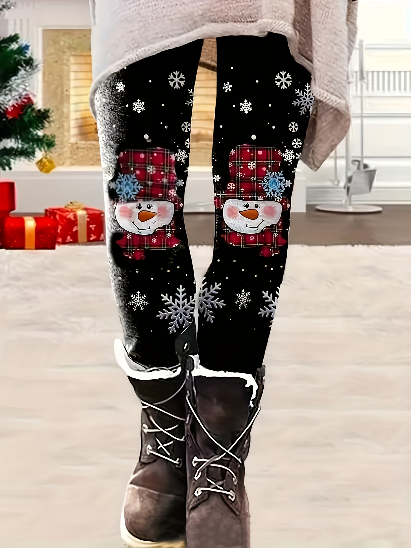 Meisjes Kerst Sneeuwpop Print Leggings - Rekbare Slim Fit All-Season Broek met Feestelijke Sneeuwvlokken & Vakantiedesign, Schattig Cadeau voor Jongeren, Winterkleding, Speelse Kindermode, Comfortabele Kinderbroeken, Meisjeslegging