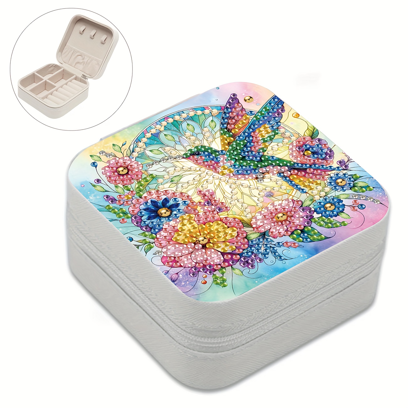 TEMU 1pc 5d Diamond Painting Jewelry Box, Jewelry Storage Box Unique Diamond Design, Bird , Suitable For Earrings, Necklaces, Bracelets - Valentine's