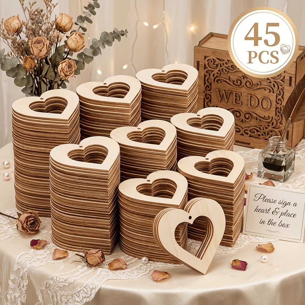 TEMU Set da 45 pezzi di ritagliati in legno per pittura fai da te, , decorazioni per la casa, ornamenti da appendere per le feste, decorazioni a tema
