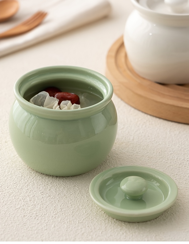 1  color ceramic stew pot with lid leakproof   soup egg steamer for single serving ideal for healthy cooking steaming vegetables birds nest at home or restaurant separate cooking soup pot steamer details 6