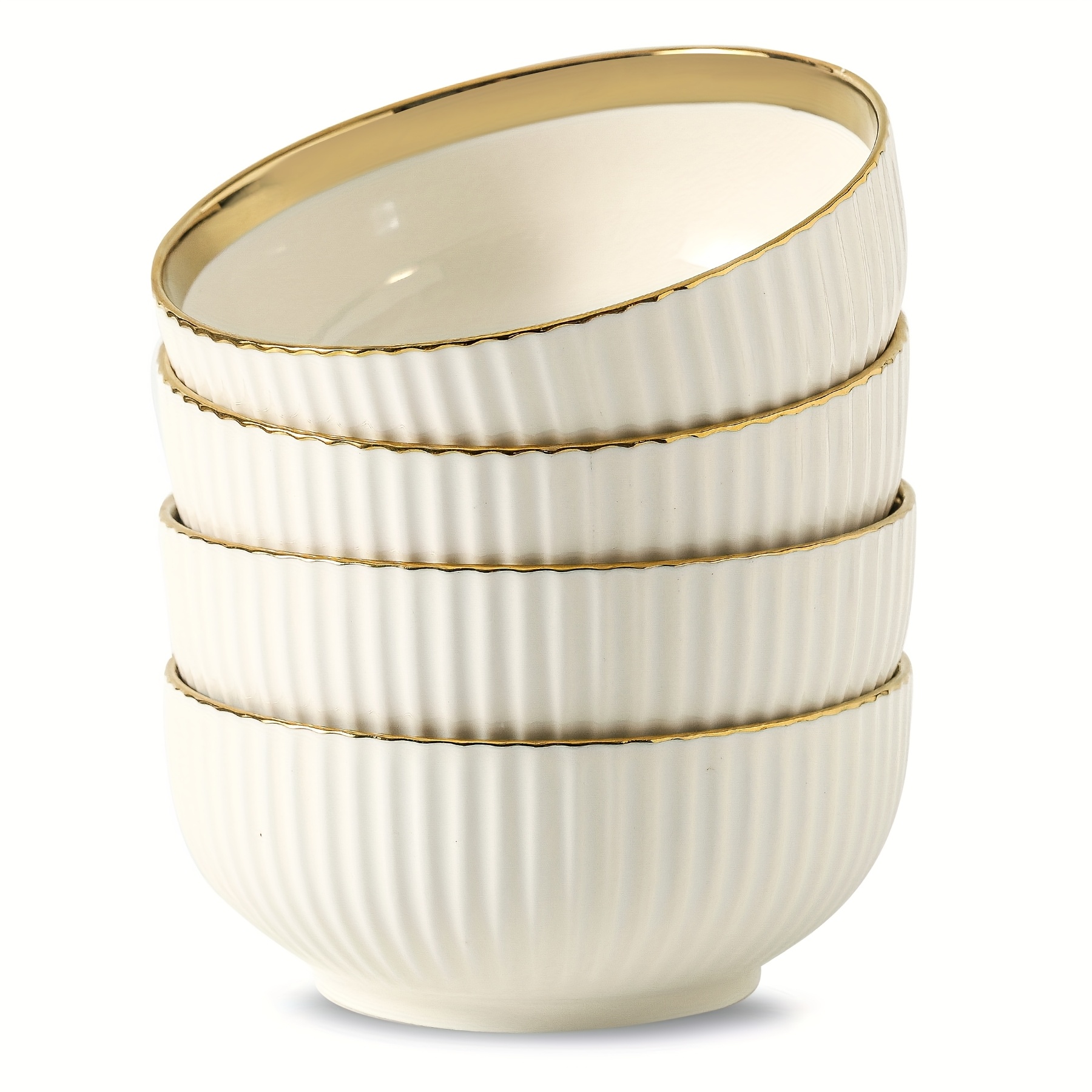 Image of 4pcs Ceramic Bowl Set, 27oz Soup Bowls, 6-inch Salad And Cereal Bowls For Rice, Noodles, Snacks, Desserts, Dishwasher Safe Kitchenware