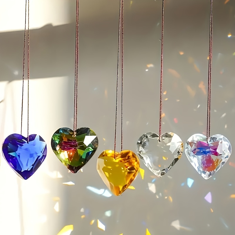 

Set Of Heart Suncatchers For Windows, Rainbow Makers Chandelier Pendants, Ideal For Home Decor And Wedding Favors - Multicolor Glass Material