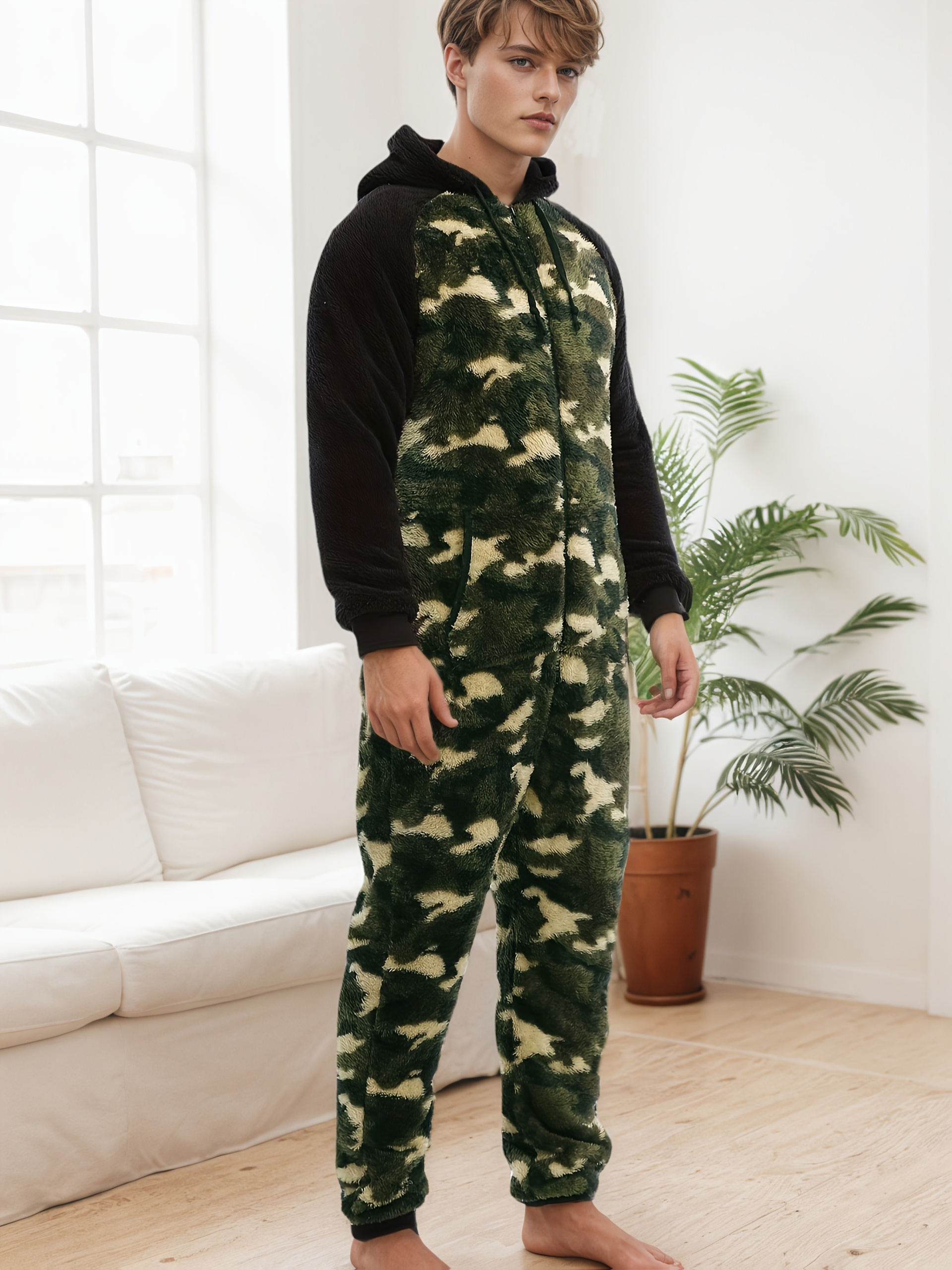 Onesie Carreaux Combinaison Pyjama Homme Une Pièce - Polaire Douillette - Fermeture éclair - Carreaux - Hiver Pyjama Intégral Chaud