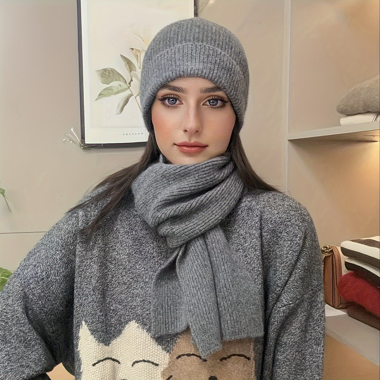 

Scarf And Beanie Set Cashmere Knitted Unisex Winter Accessories Warm And Fashionable Hand Wash Or