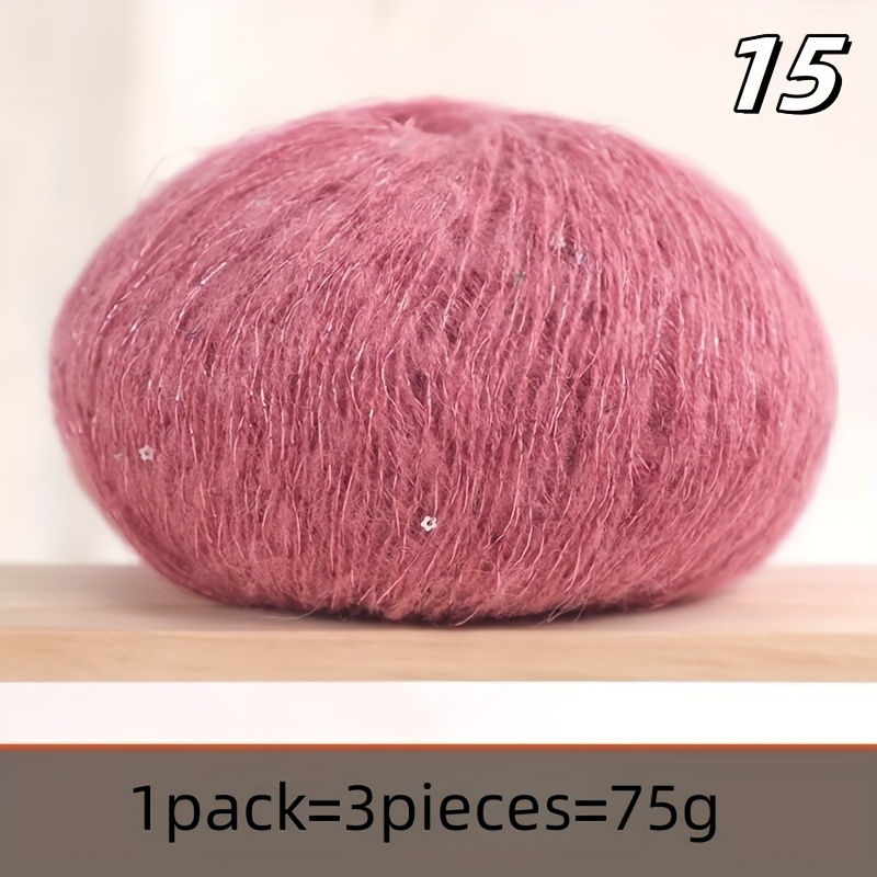 TEMU 3-, Sequined Thread Fine Thread Yarn Balls Crochet Handmade Scarf Shawl Bright Matching Thread