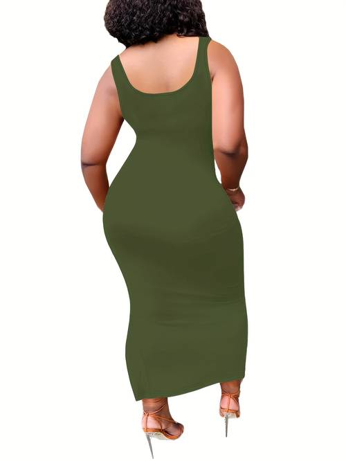 womens chic solid color stretchy dress sleeveless bodycon maxi with pockets machine washable for spring summer