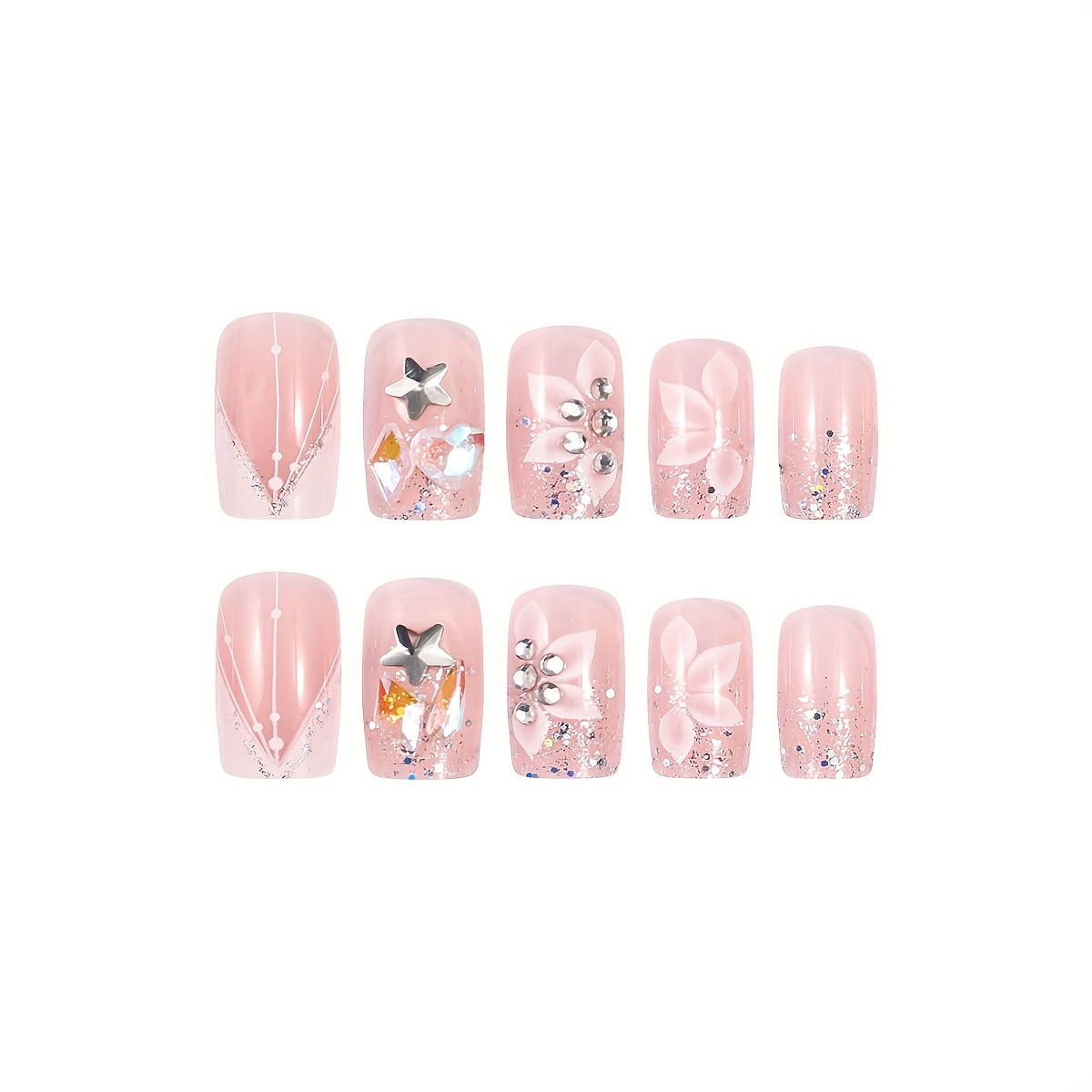 Auiremrti 24 Stück French Tip Press On Nails – Kurze, Quadratische Kunstnägel Mit Zebramuster & Blümchen