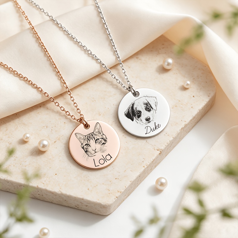 Personalized Stainless Steel Round Pet Portrait Necklace