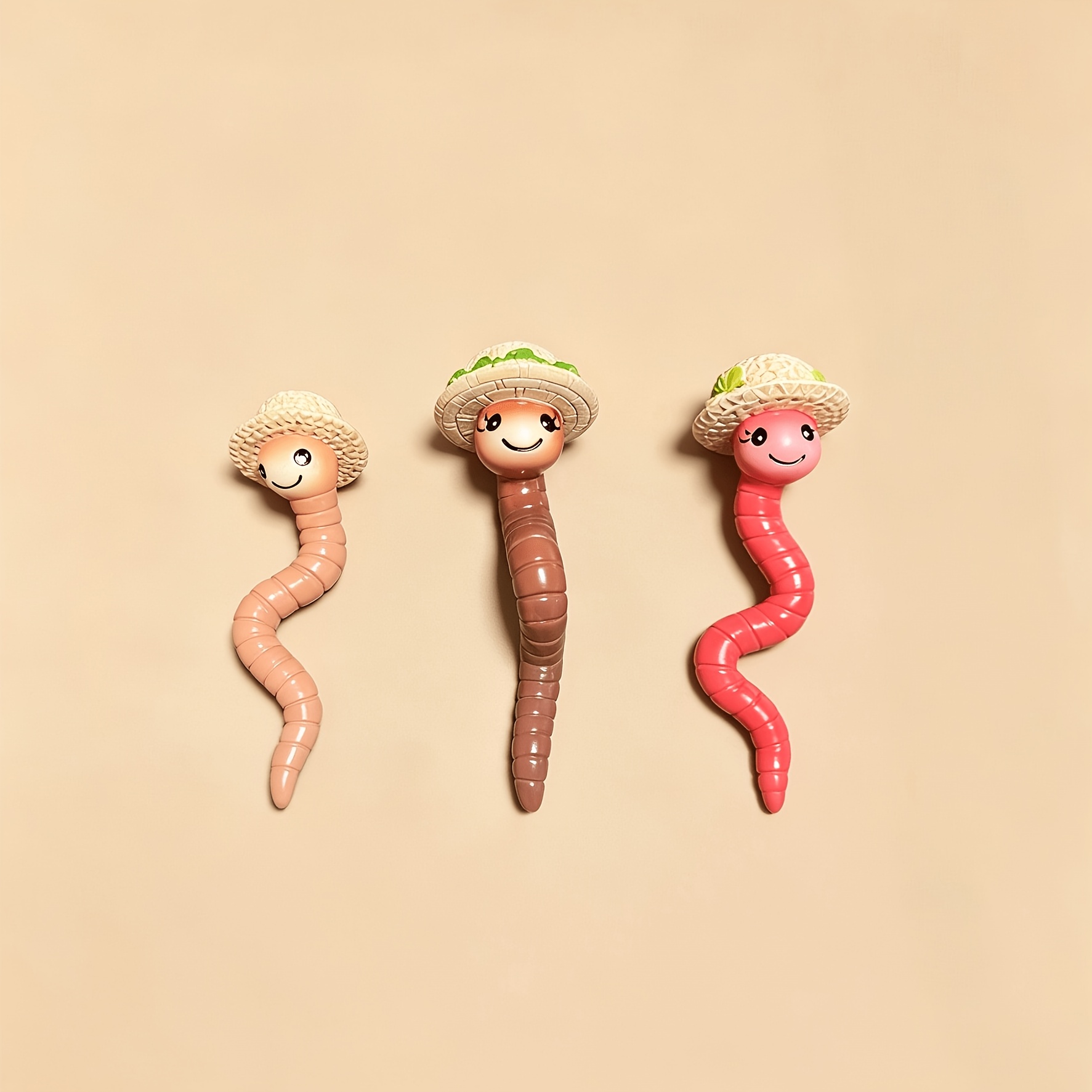 3pcs Cute Straw Hat Worm Stick-in - 3d Worm Resin Micro Landscape Sculpture, Spring Soil Atmosphere Garden Decor Novelty Gift, Suitable For Courtyard Lawn Flower Pot Outdoor Placement Decoration