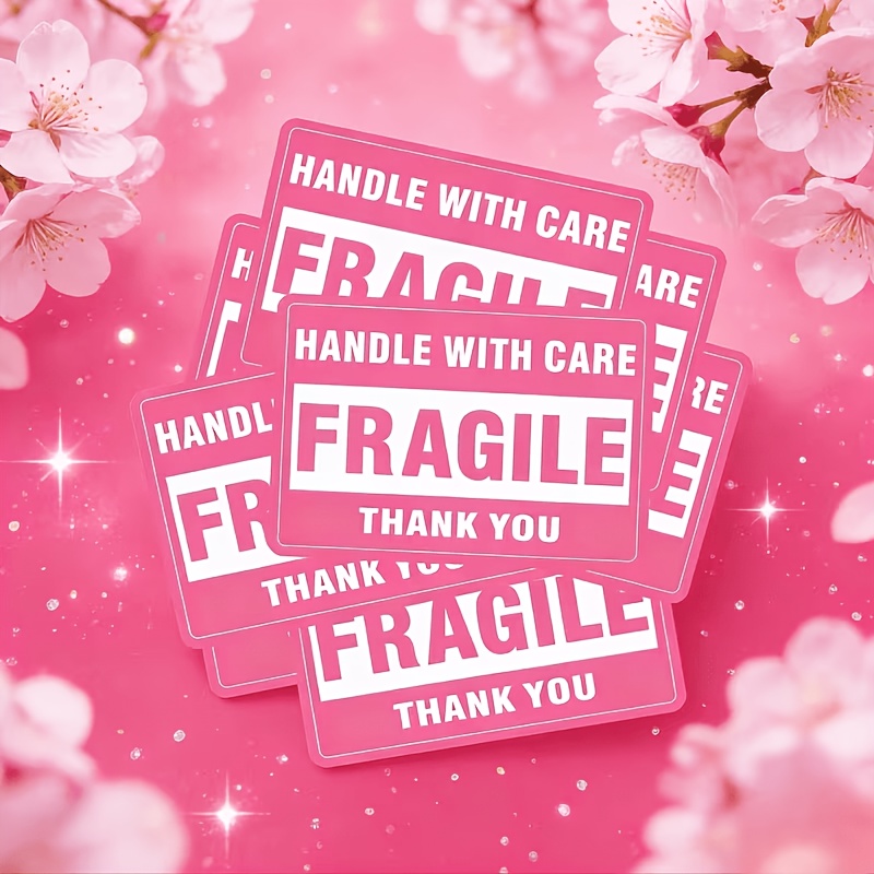 TEMU 72pcs Fragile Warning Stickers For Shipping And Moving "fragile Items, Please Handle With Care," Pink Fragile Warning Labels