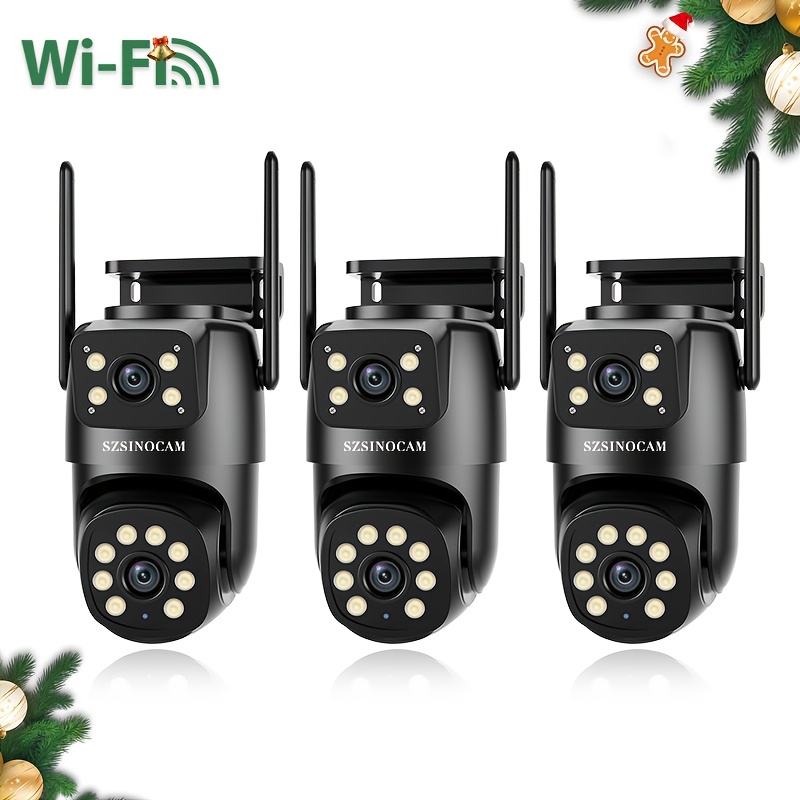 E-shop 3er-Set SZSINOCAM 4MP 2-Objektiv 2-Bildschirm Gesamt 4MP WiFi-Sicherheitskamera, Dual-Objektiv 2,4-GHz, kein 5-GHz-Support,