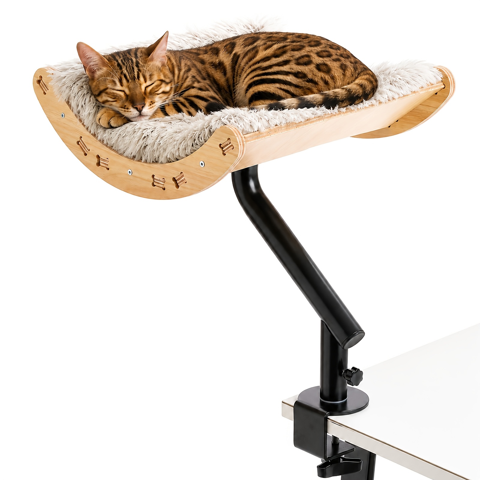 Road Modern Clamp-on Cat Bed With Adjustable Rotating Perch, Desk-mounted Cat Furniture With Plush Cushion, Space- Cat Lounger For Indoor Cats, Supports Up To 22.7 Kg