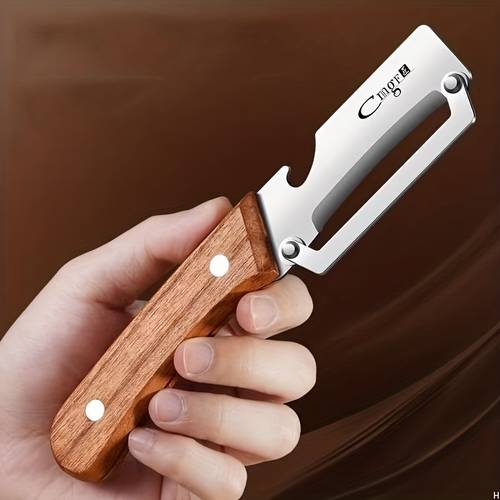 solid wood handle peeler with bottle opener for fruits vegetables and potatoes