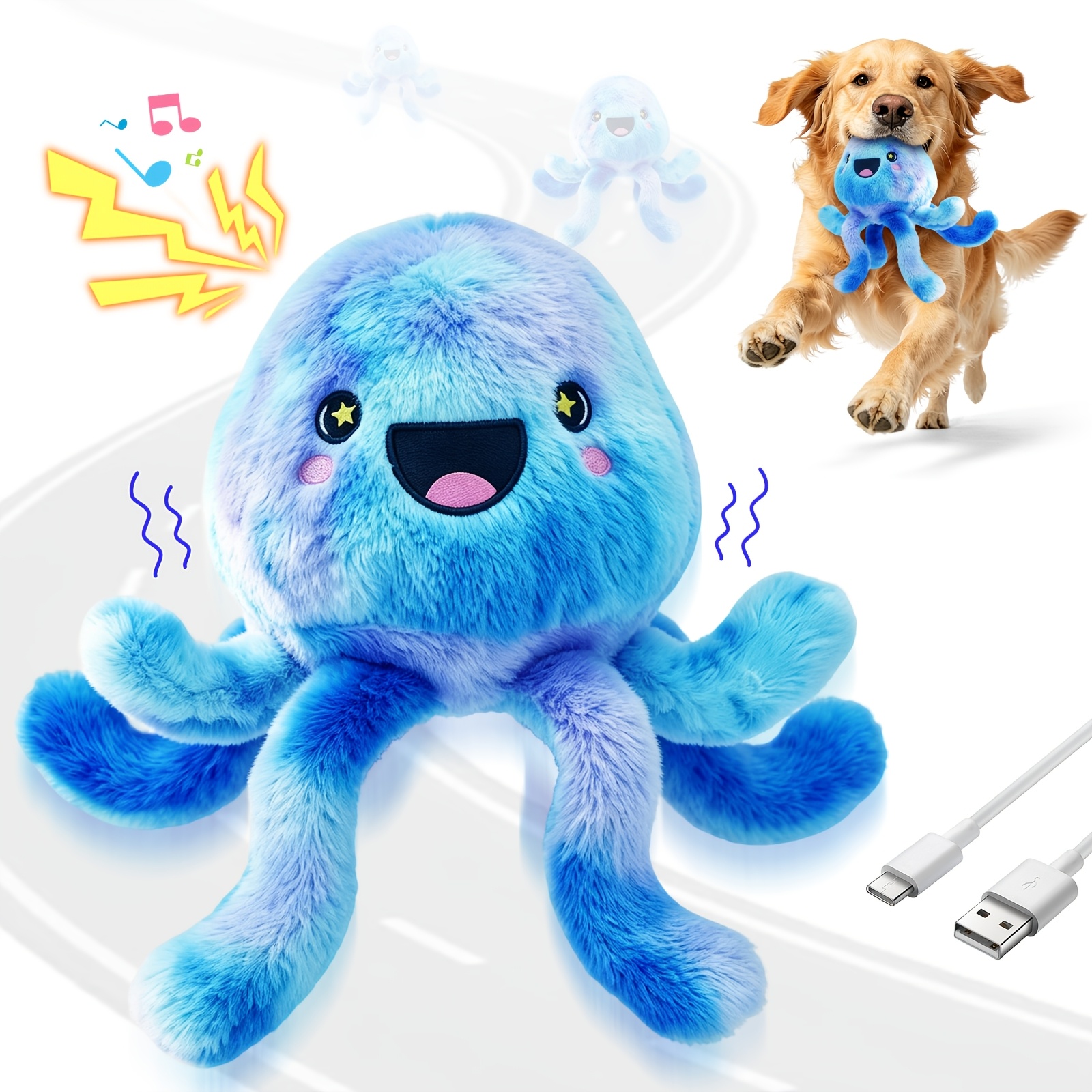 TEMU Jellyfish-shaped Electric Plush Dog Toy Suitable For Aggressive Chewers - Durable Chew-resistant Suitable For Breed Dogs, Interactive Puppy