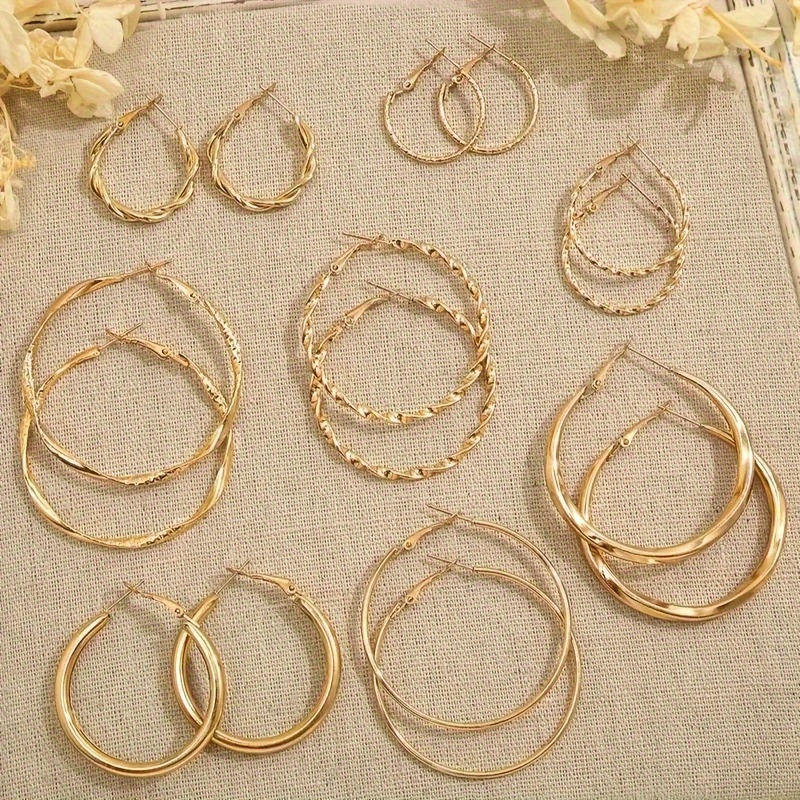 TEMU Elegant 16pcs Hoop Earrings Set For Women - Classic , Iron With Stainless Steel Posts, Casual Attire & Gifting, Novelty Earrings