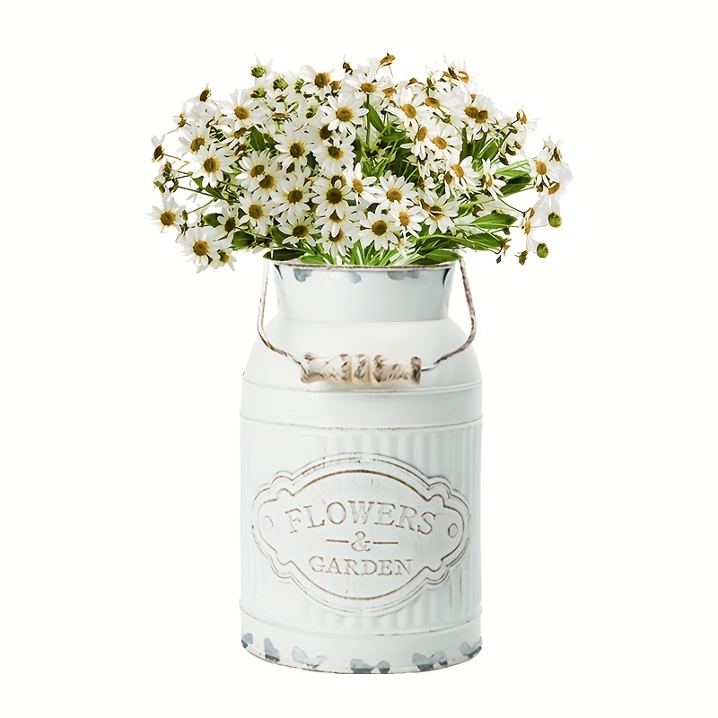 

Vase Pichet en Métal Blanc Rustique Chic - Décor de Ferme Galvanisé, pour & , Utilisation Intérieure/Extérieure