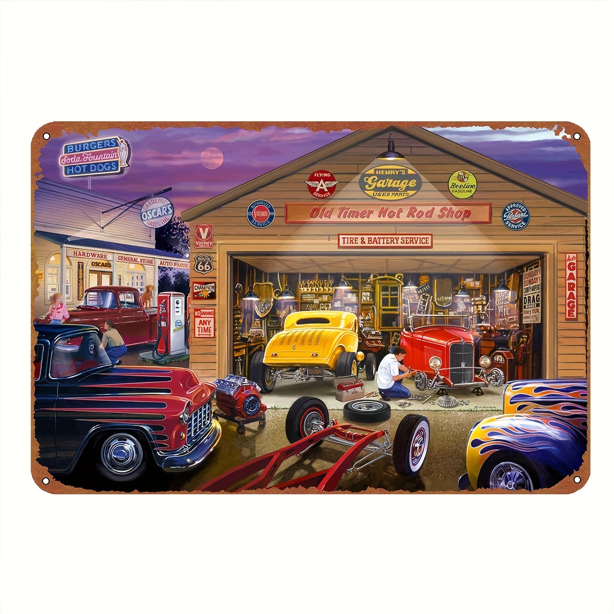 

Vintage Hot Rod Shop Tin Sign - Retro Metal Wall Art For Home Decor, 8x12 Inches