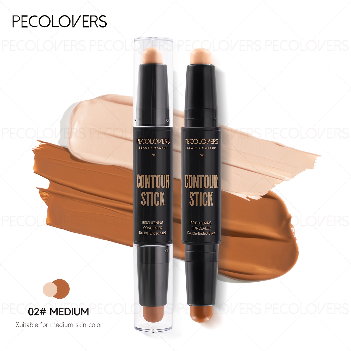 Image of 1pc Waterproof Pecolover Dual-ended Concealer & Contour Stick - Natural End For Tones - Highlights & Conceals Dark Circles, Nose & Cheeks