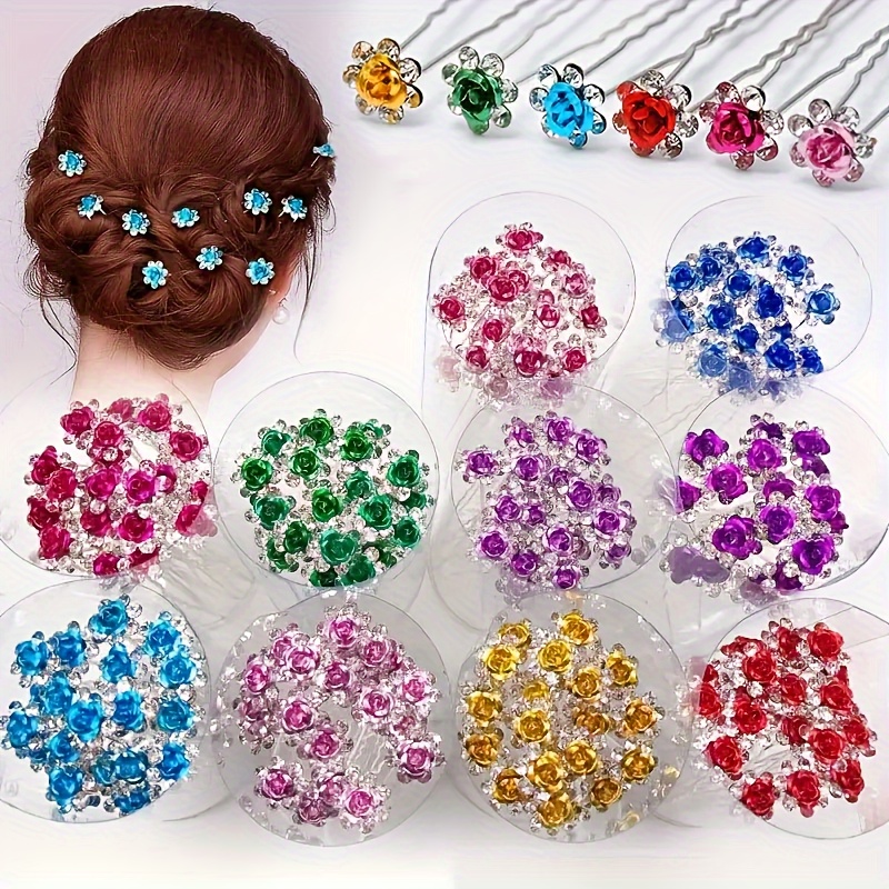 

Bohemian And Simple Style Flower Decorative Hair Pins Set, Rhinestone Hair Accessories For Women