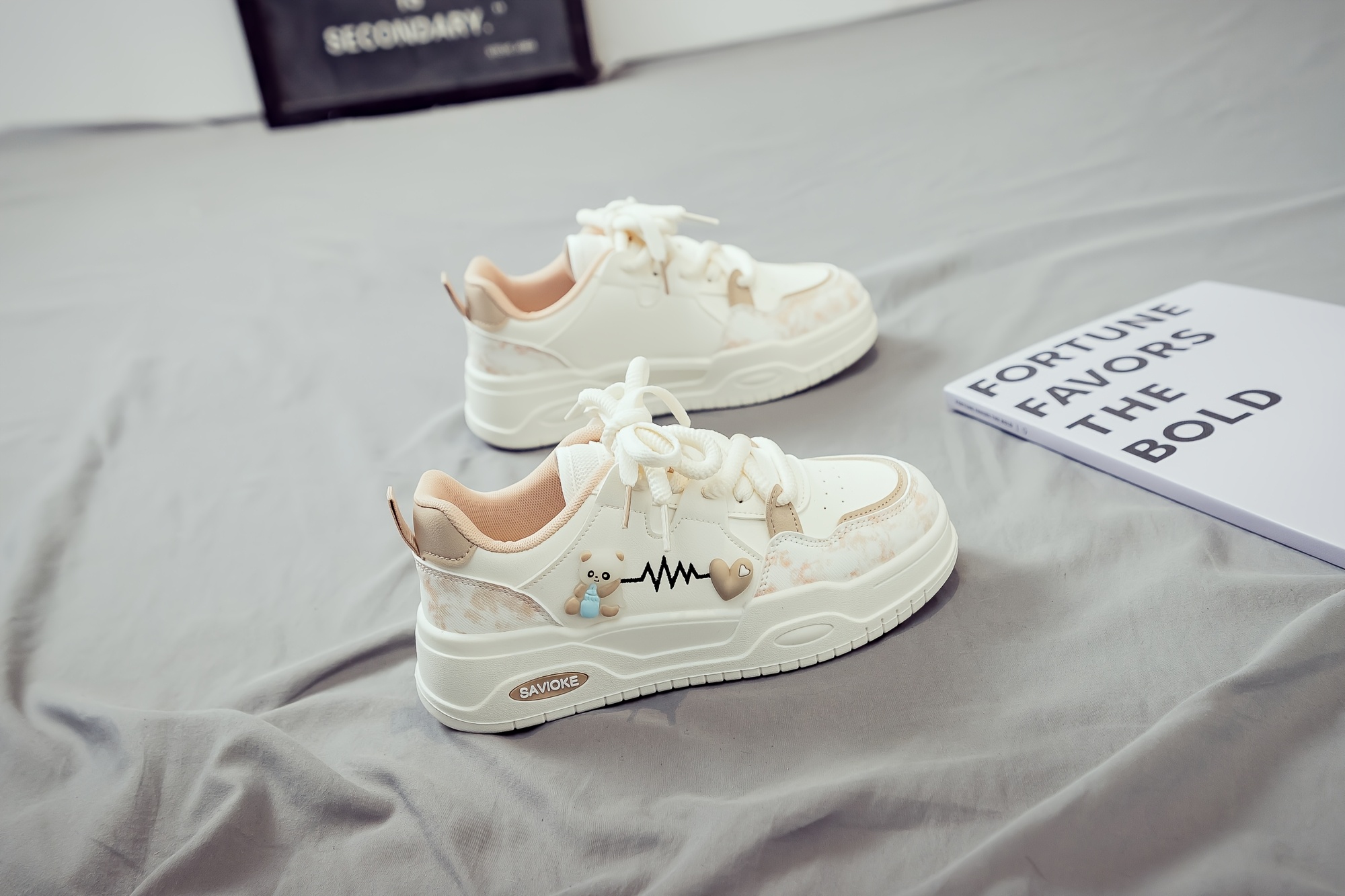 Women's White Platform Sneakers - Chunky Platform Shoes with Upper & PVC Sole, Lace-Up Mid-Top Casual Athletic Wear Suitable for Spring/Autumn, - Comfortable Footwear, Women Shoes
