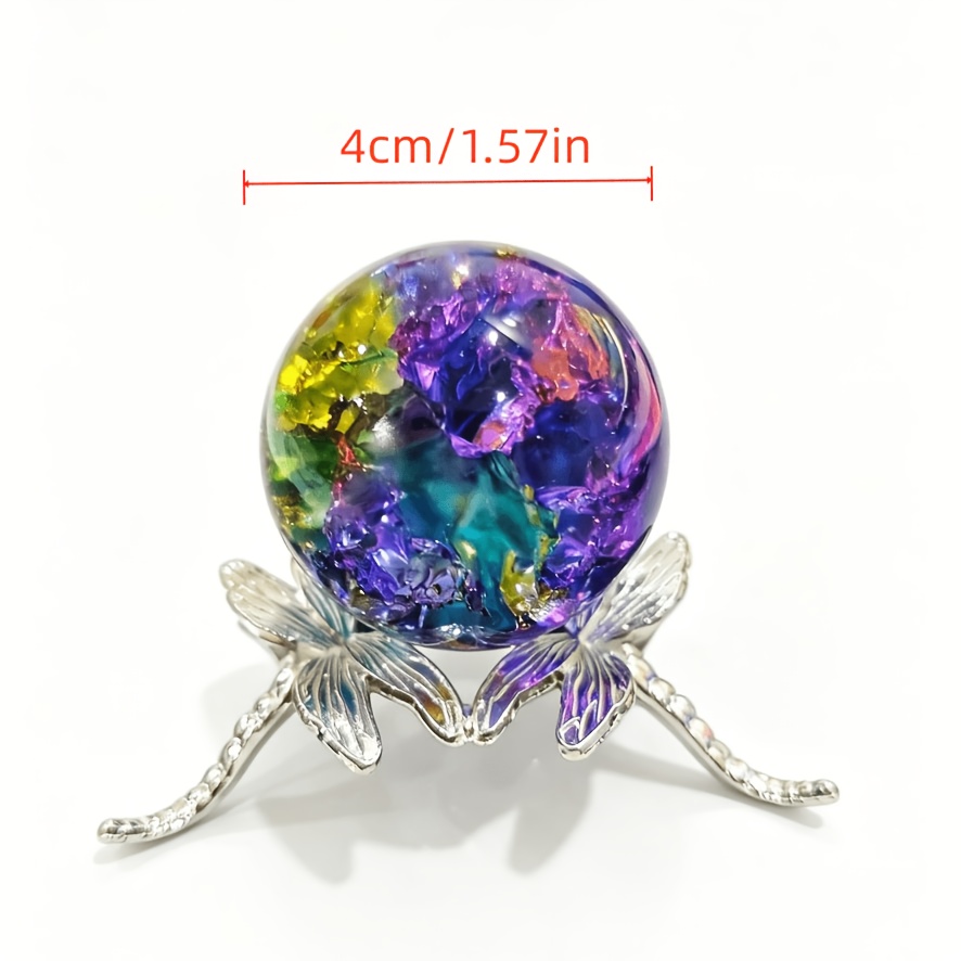 TEMU 1pc Colored Crystal Ball With Silvery Dragonfly Stand, Home And Office Decoration, Glass Ball Display