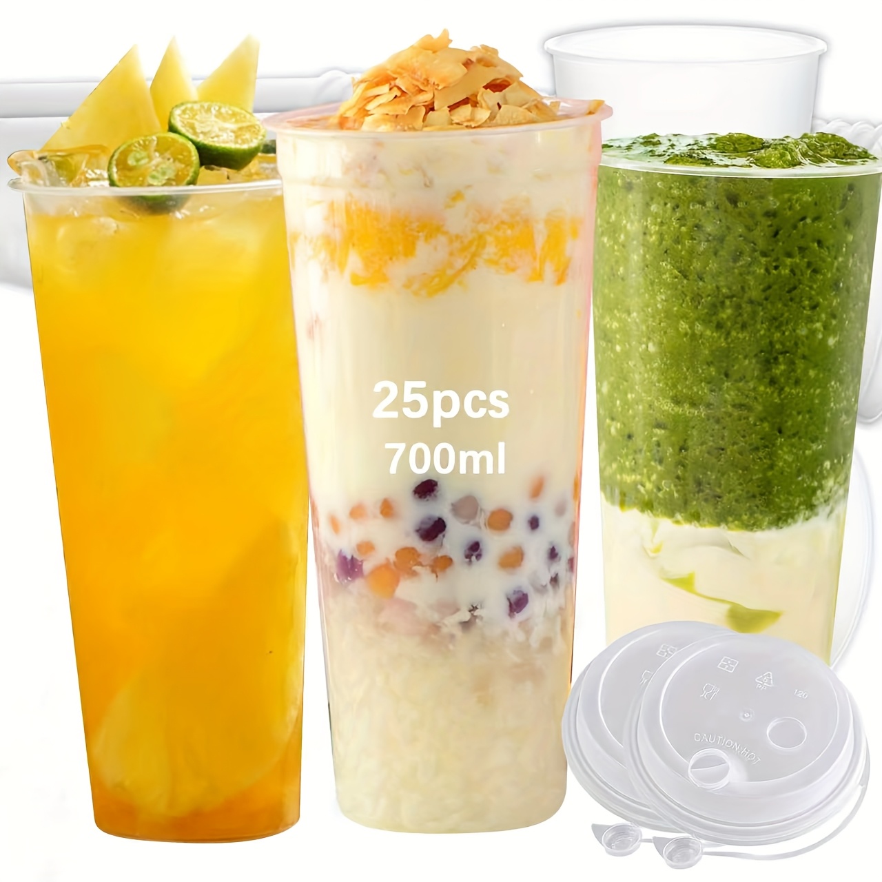 Image of Saeiv 25pcs Reusable Party Cold Drink Cups With Lids (700ml) - Suitable For Gatherings, Dinners, And Outdoor Parties, Making Them An For And Parties
