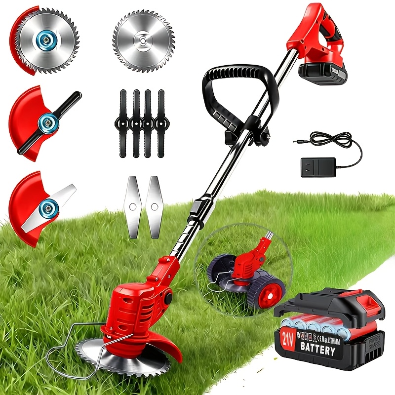 TEMU Portable Cordless Electric Grass Trimmer & Lawn Edger, With 3 Types Of And Single/dual High-capacity Lithium Batteries, Comes With Free
