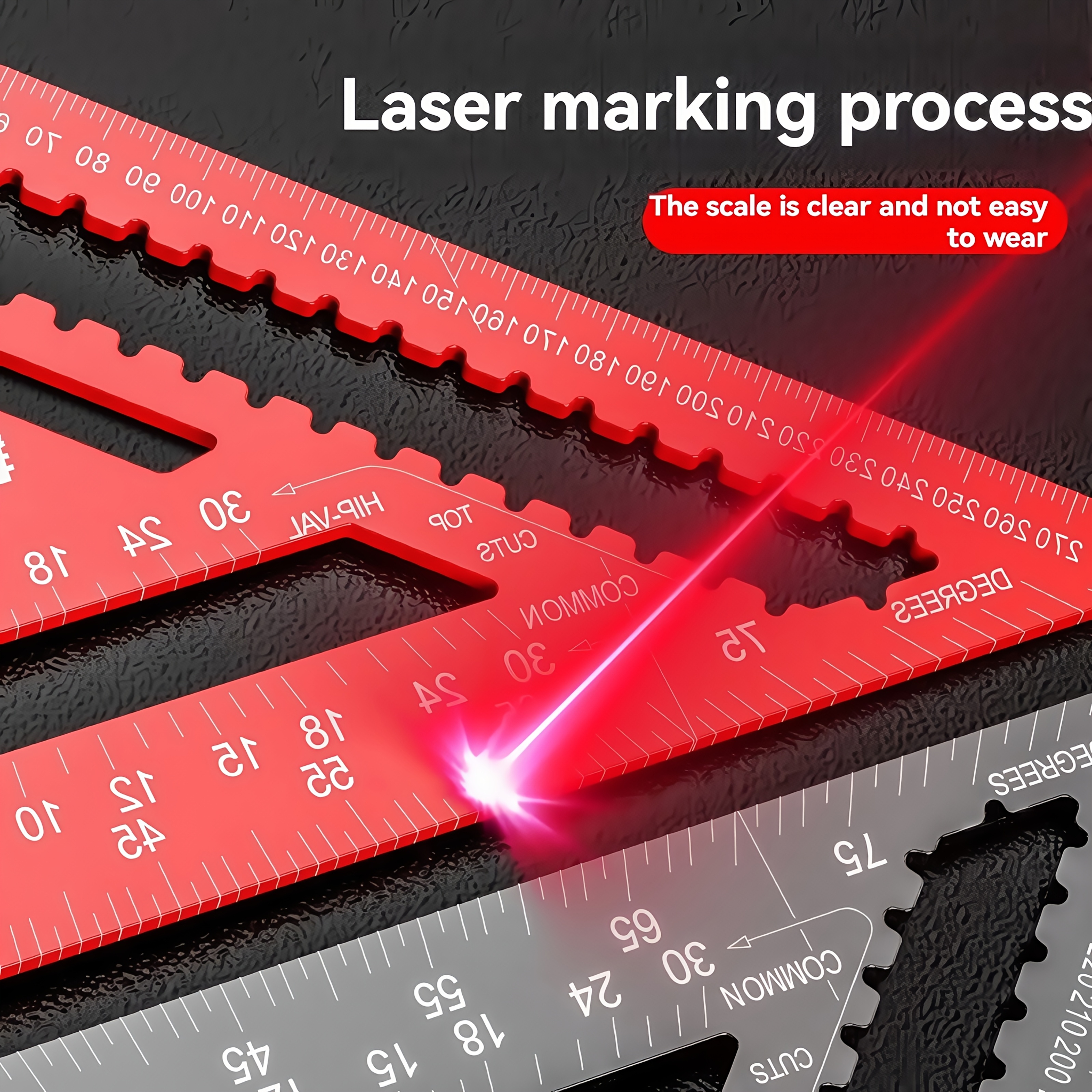 12 inch red aluminum alloy   ruler heavy duty construction with metric imperial scales mm inch angle finder precision carpentry architecture engineering measuring tool lightweight portable design for professional woodworking projects carpentry essentials ergonomic grip reliable measurement diy enthusiasts Product details 3