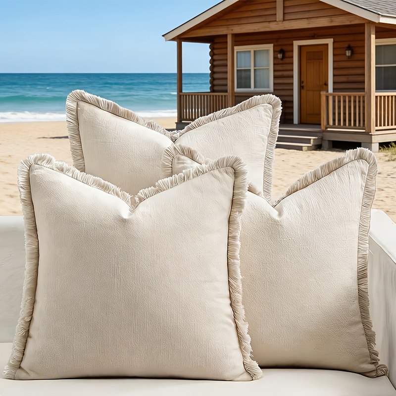 TEMU Retro Tassel Pillow Set In 3pcs, With Strong Texture And Firm Tassels That Are Not Easy To Fall Off. Hidden Zipper Design, Dual Size Combination