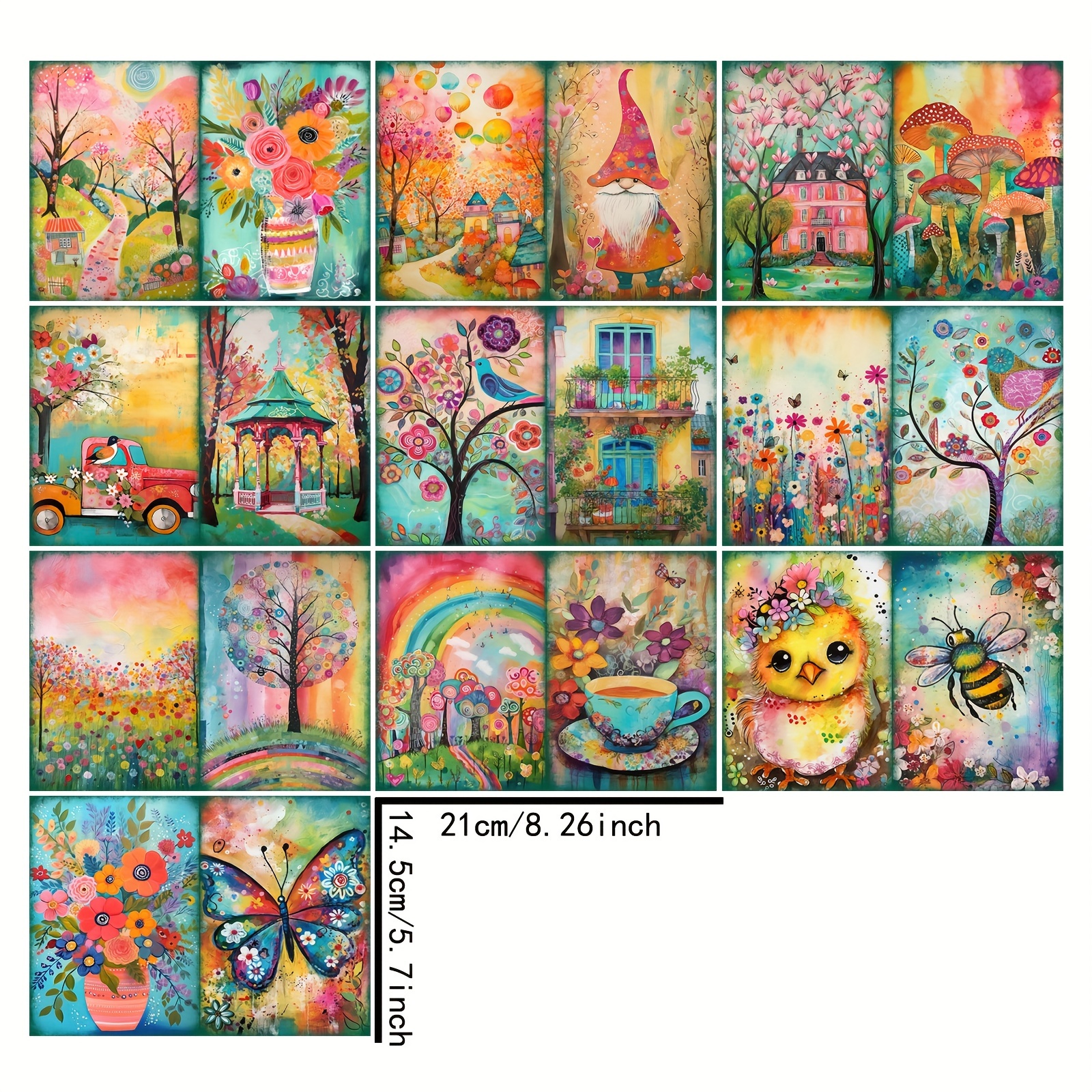 10pcs Of A5 Size Doodle-style Backgrounds Featuring Chickens, Bees, Butterflies, Birds, And Trees For Vintage Journals, Junk Journals, Greeting Cards, Planners, And Backgrounds