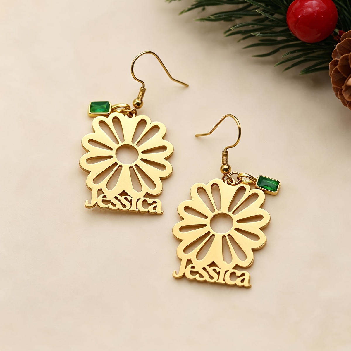 Personalized Stainless Steel Daisy Earrings, Gift for Her