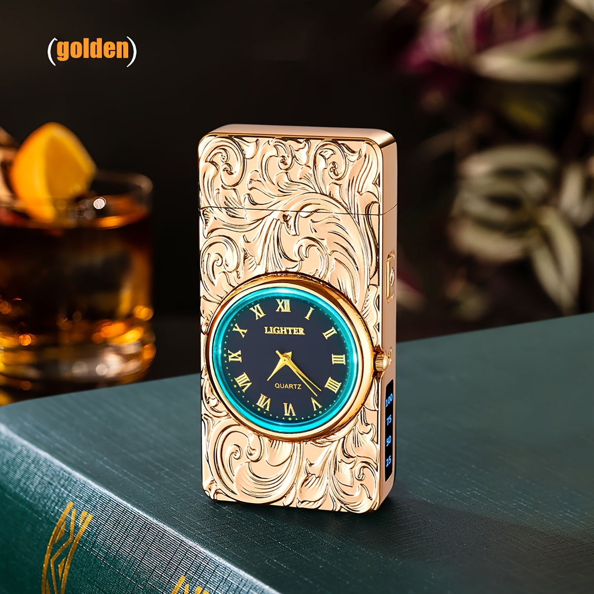 TEMU Electric Lighter With Plasma Arc | Windproof, Usb Charging, Cool Design With Clock Dial And Flashlight Function, Alloy, Battery, Ideal For