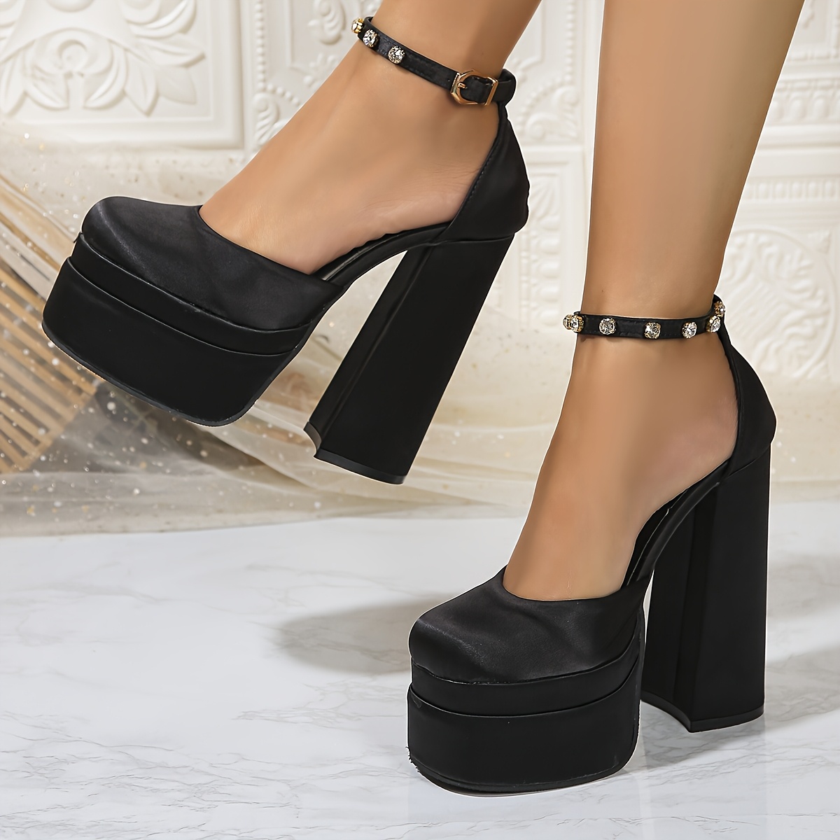 Women's Black Platform Super High Heels with Ankle Strap – Stylish,  Comfortable, Non-Slip Dress Pumps for Parties Stiletto Heels