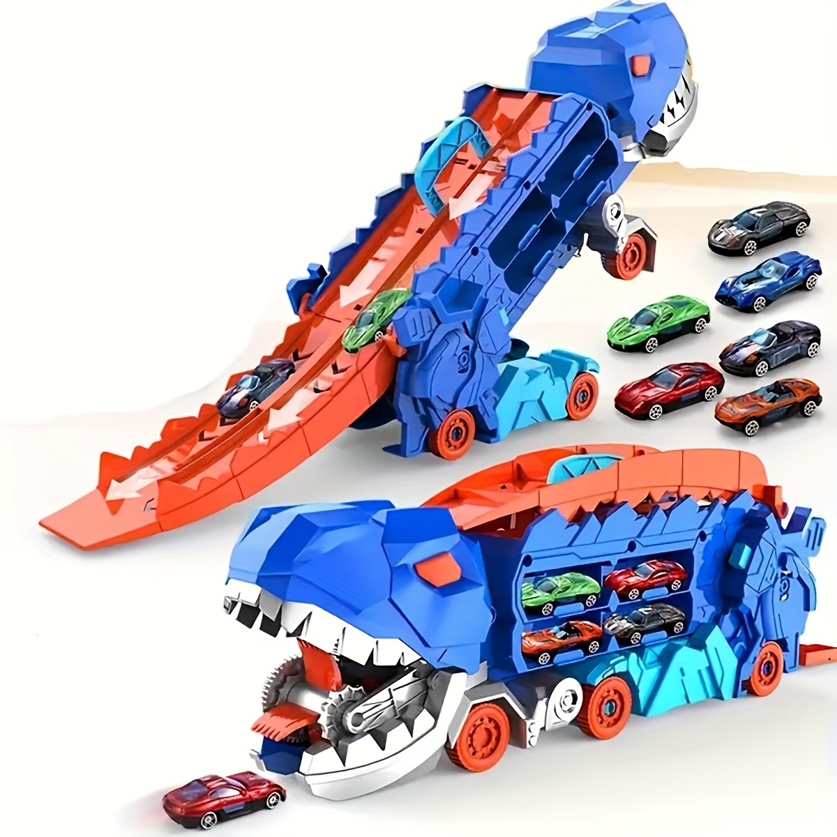 

Dinosaur Ultimate Track Toy, Transport Dinosaur Truck With Foldable Sliding 25-inch Race Track, Transforms Into Standing T-rex, Best Birthday Gifts Toys, Random Color Halloween Gift