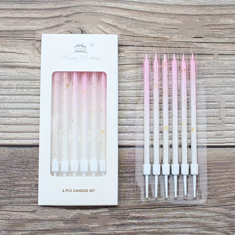 Image of 6pcs Gradient Pink-green Pencil Birthday Candles, Party Gradient Pink-white-golden Dot Candles, Birthday Party Decorative Ornaments, Christmas, Halloween