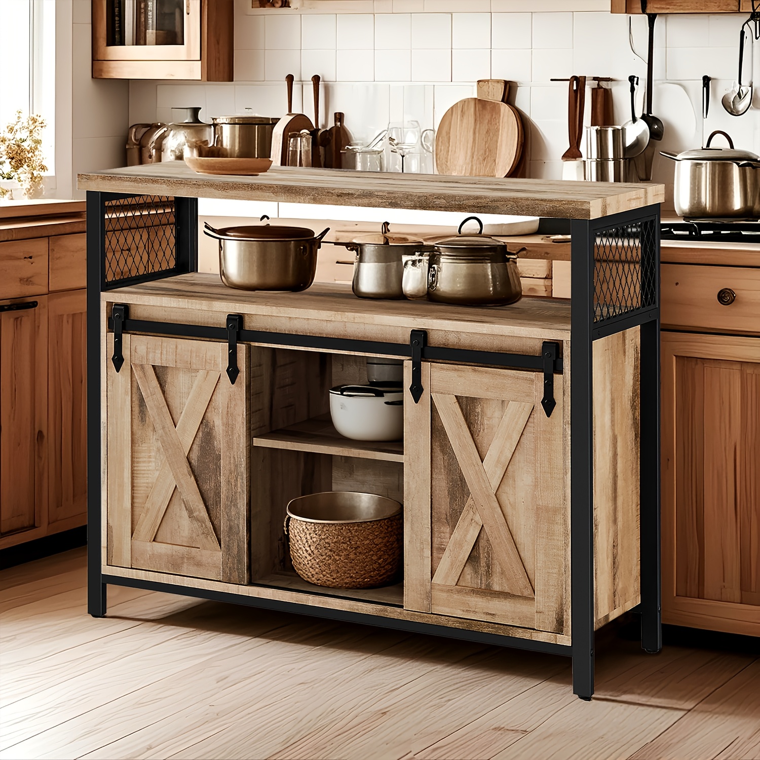 E-shop Sideboard, Küchenschrank, Aufbewahrungsschrank, mit 2 Schiebetüren, 33 x 100 x 80 cm, verstellbare Regale, Schubladen-Einheiten