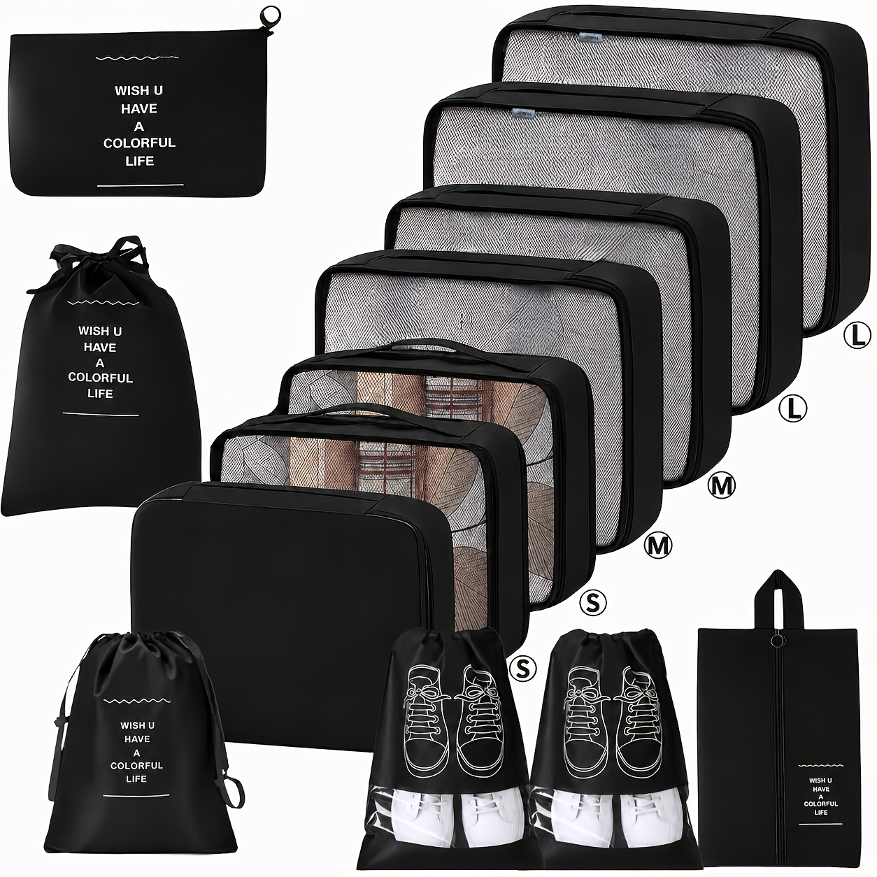 TEMU 13pcs/set Travel Organizer Storage Bag Luggage Packaging Cube Set Luggage Portable Luggage Clothing Shoes Organizing Bag Folding