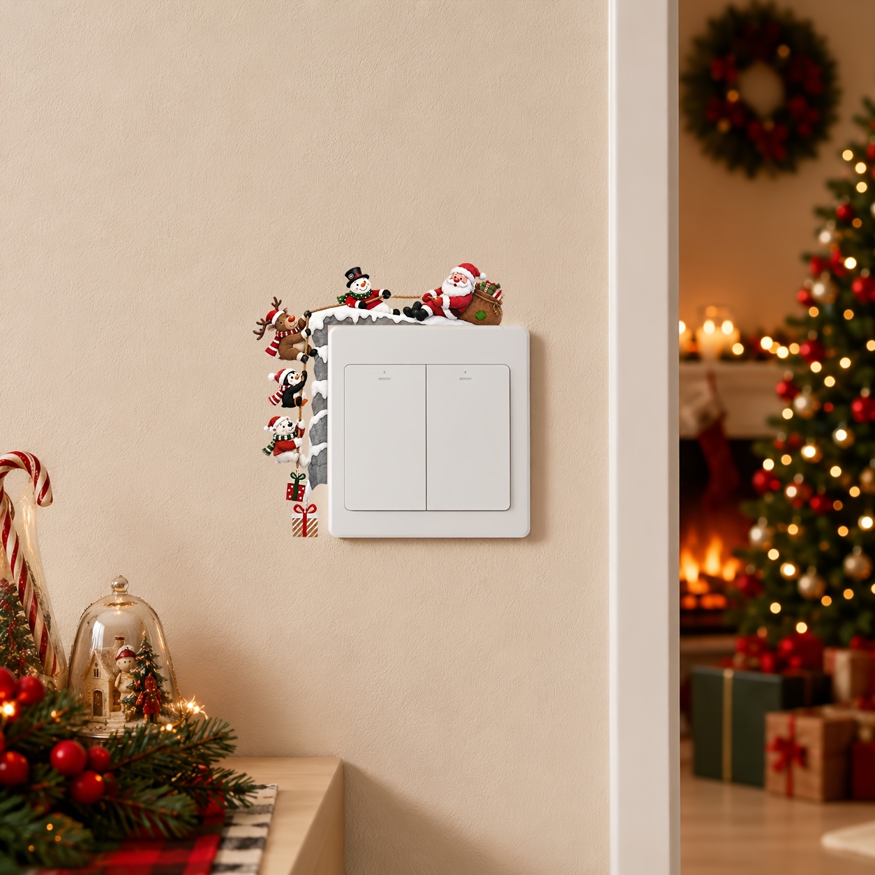 TEMU 1pc Christmas Santa Pulling Rope Snowman Reindeer Penguin Bear Animal Pattern Switch Sticker, Suitable For Sockets, Switches, Etc. Installation