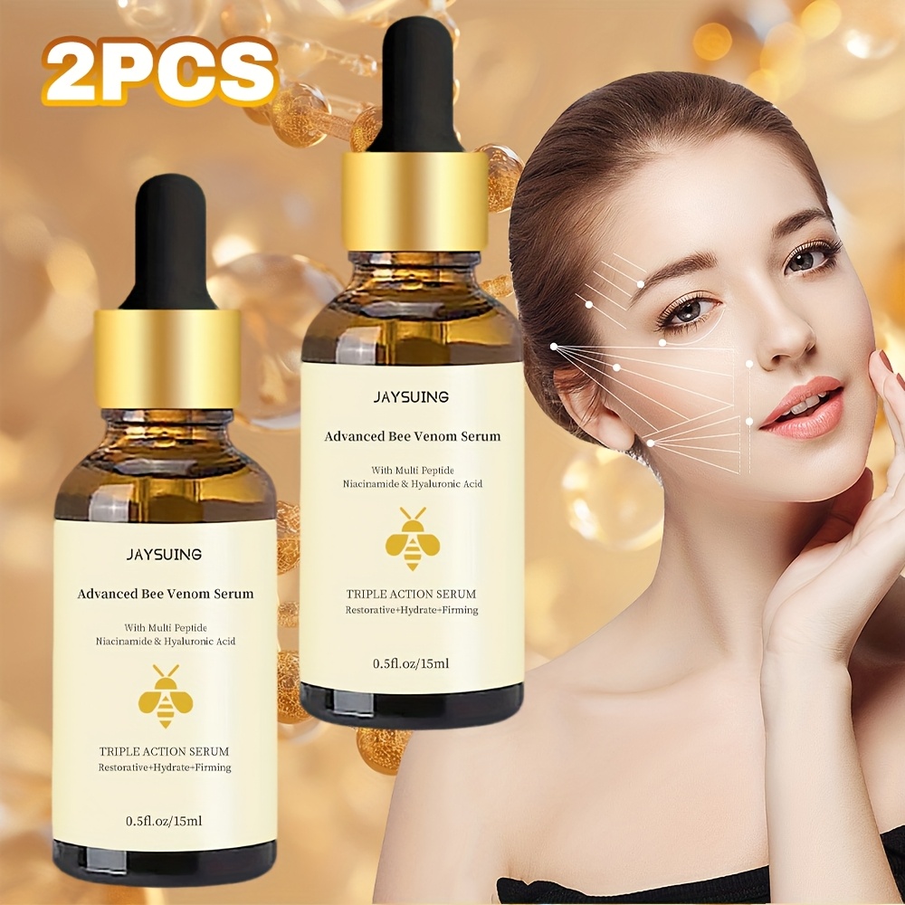 2pcs Bee Venom Essence with Multi Peptide Niacinamide Hyaluronic Acid,Moisturizing Firming Hydrating Formula, Face Moisturizer, Suitable for All Type